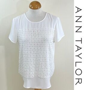 Ann Taylor Women's Short Sleeve Crochet Accents Blouse